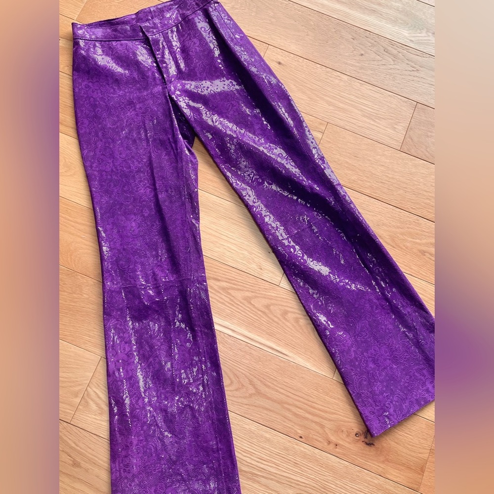 Wilsons Leather Maxima Funky Flare Fit Purple Pants Sz 2 Vtg Boho Moto Festival